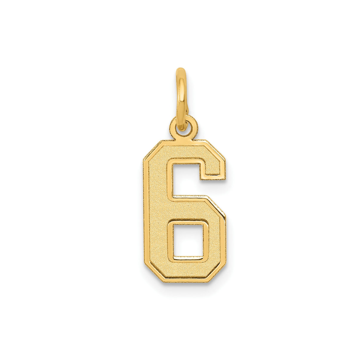14k Yellow Gold Number 6 Charm Pendant with Textured Finish and Polished Edges