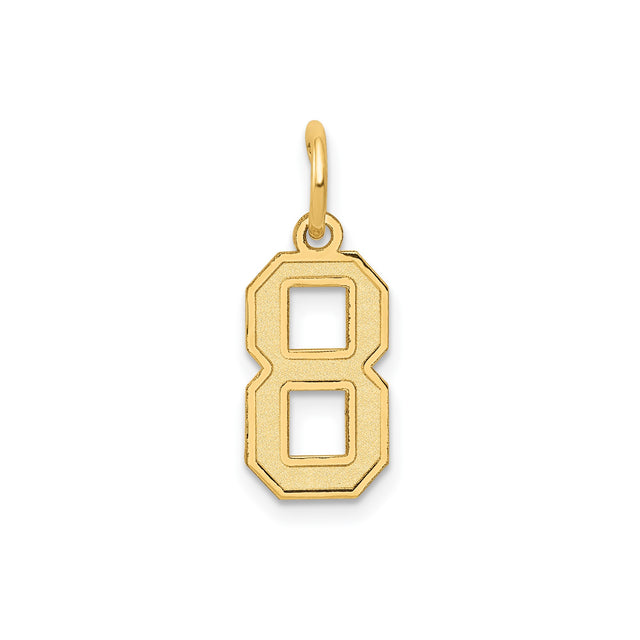 14k Yellow Gold Number 8 Pendant Charm, Satin Finish, Bold Block Style, Unisex Jewelry