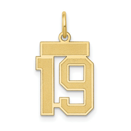 14k Yellow Gold Pendant, Number 19 Varsity Style Charm, Unisex Sports Milestone Jewelry