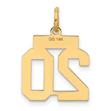 14k Yellow Gold Number 20 Pendant, Bold Block Numerals, Polished Finish, Unisex Charm
