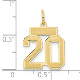 14k Yellow Gold Number 20 Pendant, Bold Block Numerals, Polished Finish, Unisex Charm