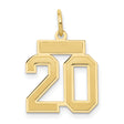 14k Yellow Gold Number 20 Pendant, Bold Block Numerals, Polished Finish, Unisex Charm