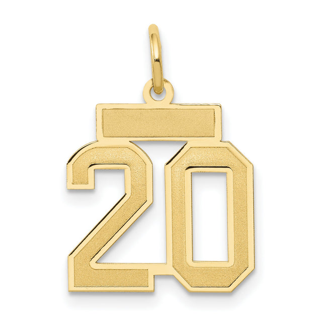 14k Yellow Gold Number 20 Pendant, Bold Block Numerals, Polished Finish, Unisex Charm