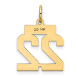 14k Yellow Gold Number 22 Pendant, Bold Block Design Sports Charm for Men and Women