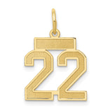 14k Yellow Gold Number 22 Pendant, Bold Block Design Sports Charm for Men and Women