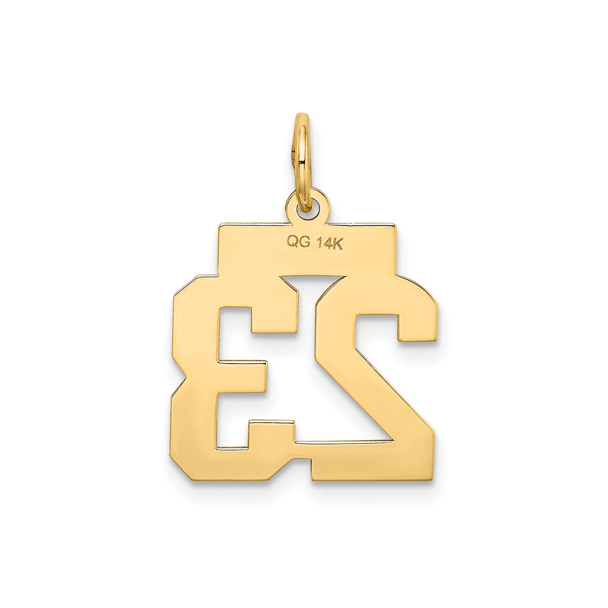 14k Yellow Gold Number 23 Pendant Charm, Satin Finish, Bold Sports Style for Men and Women