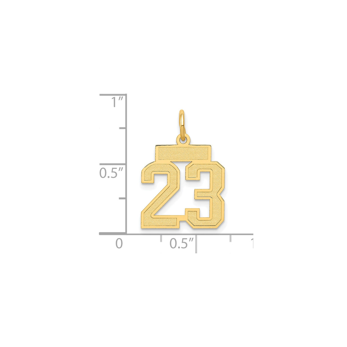 14k Yellow Gold Number 23 Pendant Charm, Satin Finish, Bold Sports Style for Men and Women
