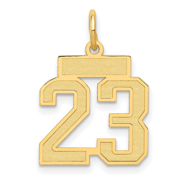 14k Yellow Gold Number 23 Pendant Charm, Satin Finish, Bold Sports Style for Men and Women