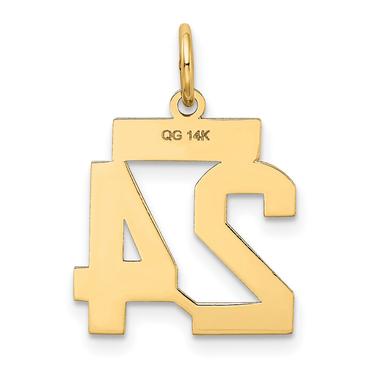 14k Yellow Gold Pendant, Number 24 Sports Charm with Polished and Brushed Finish, Unisex Jewelry