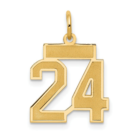 14k Yellow Gold Pendant, Number 24 Sports Charm with Polished and Brushed Finish, Unisex Jewelry