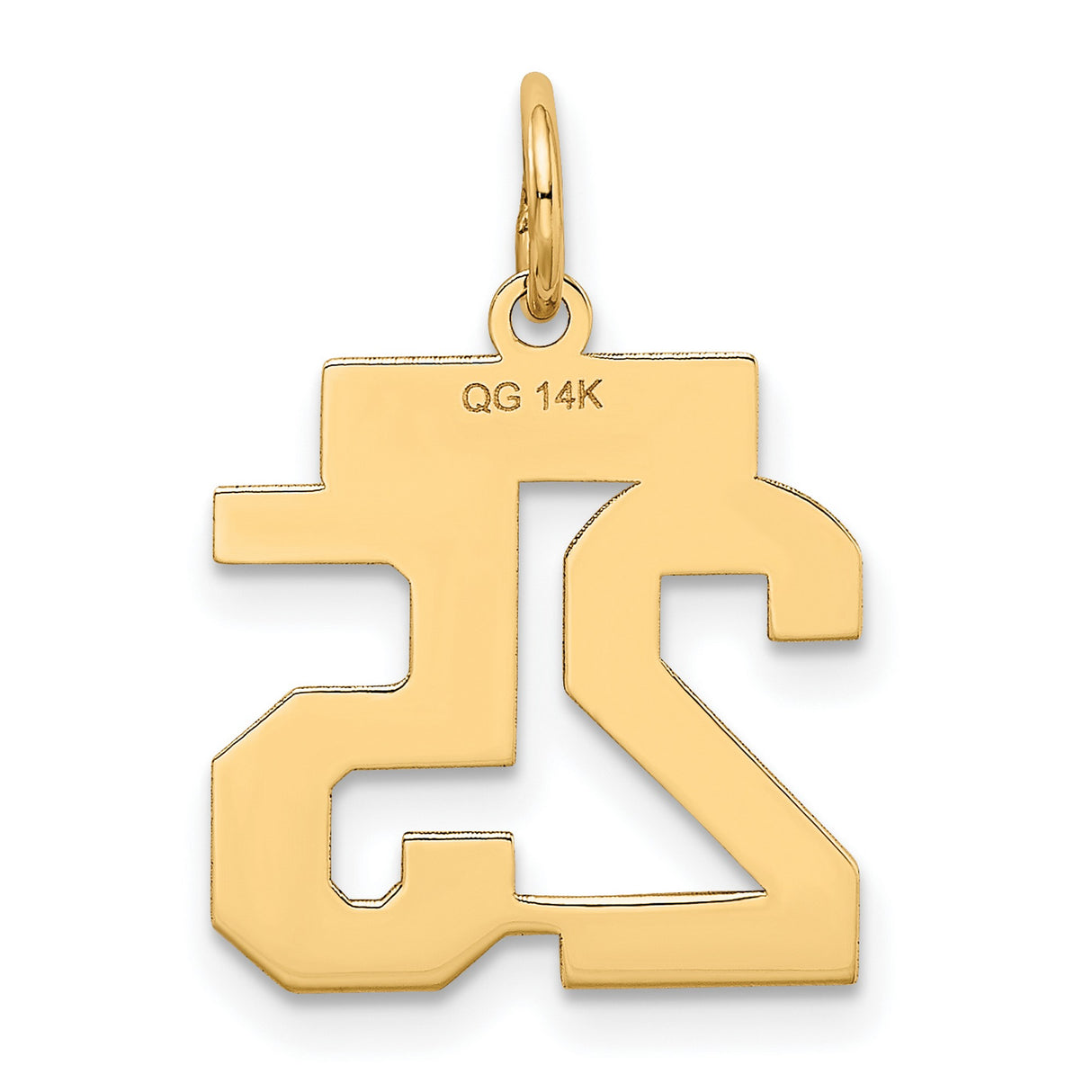 14k Yellow Gold Number 25 Pendant Charm, Bold Athletic Style for Unisex Wear