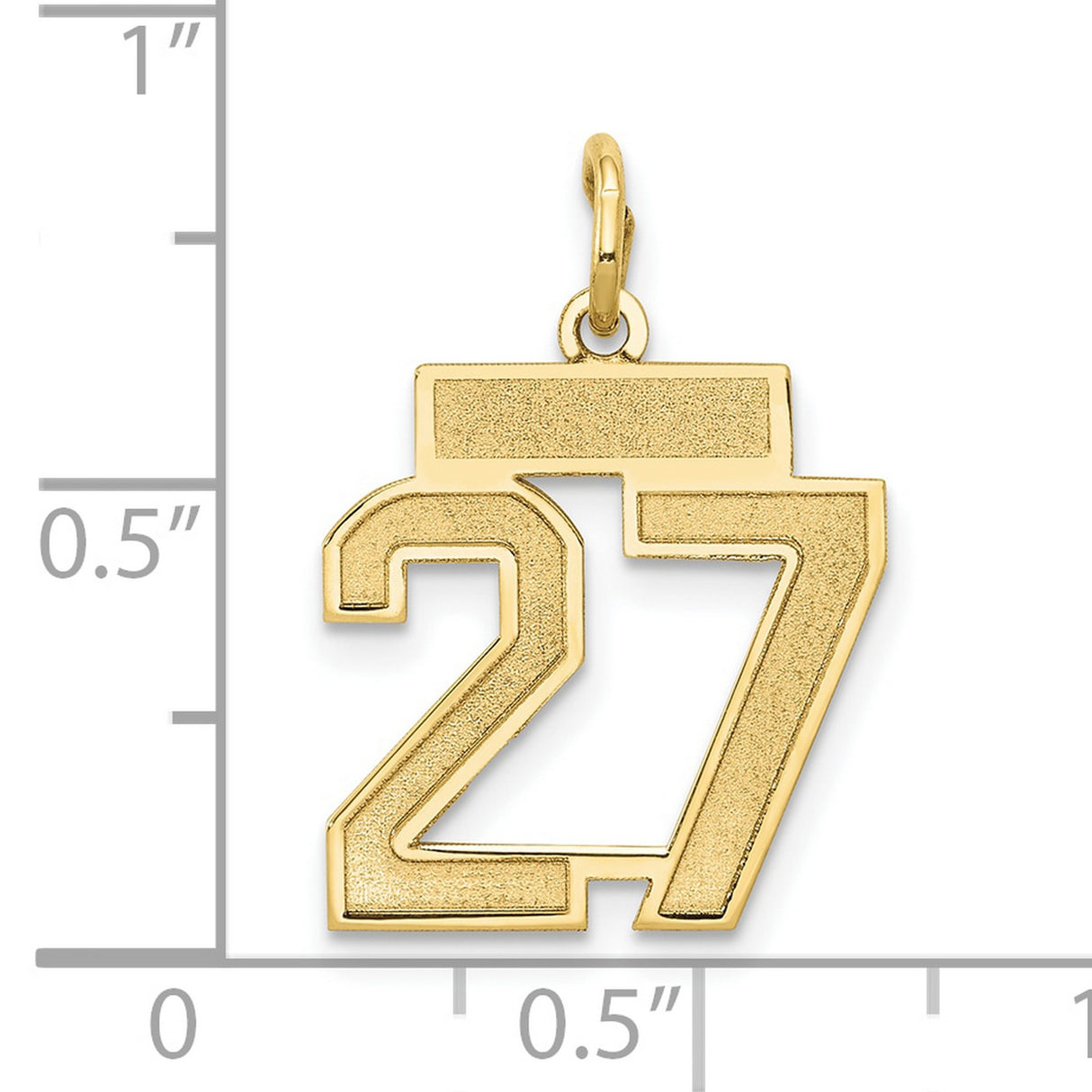14k Yellow Gold Number 27 Pendant Charm, Polished Textured Finish, Bold Block Font