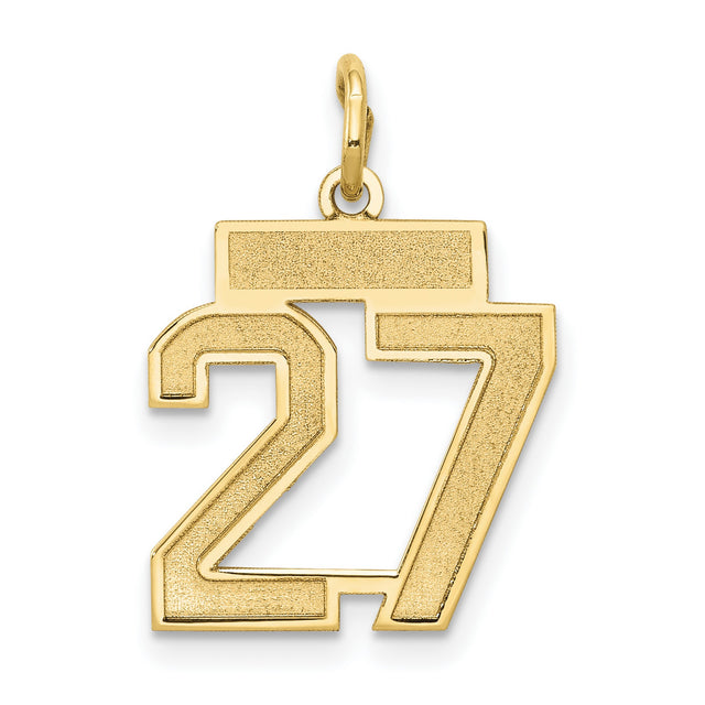 14k Yellow Gold Number 27 Pendant Charm, Polished Textured Finish, Bold Block Font