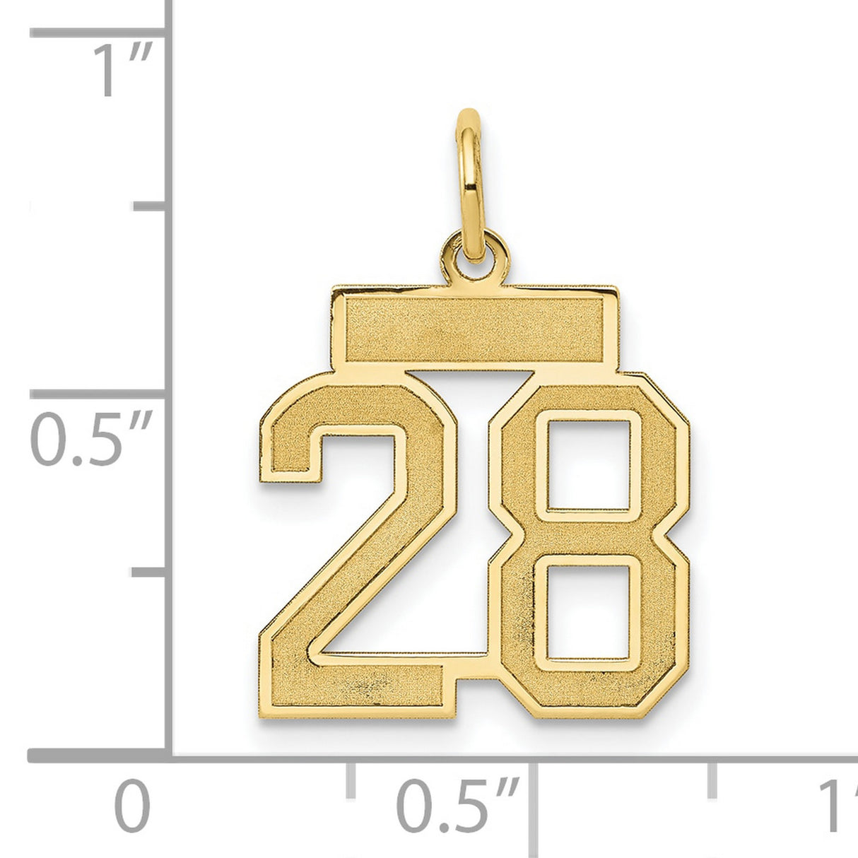 14k Yellow Gold Number 28 Pendant, Solid Block Font Design, Satin Finish Unisex Charm
