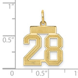 14k Yellow Gold Number 28 Pendant, Solid Block Font Design, Satin Finish Unisex Charm