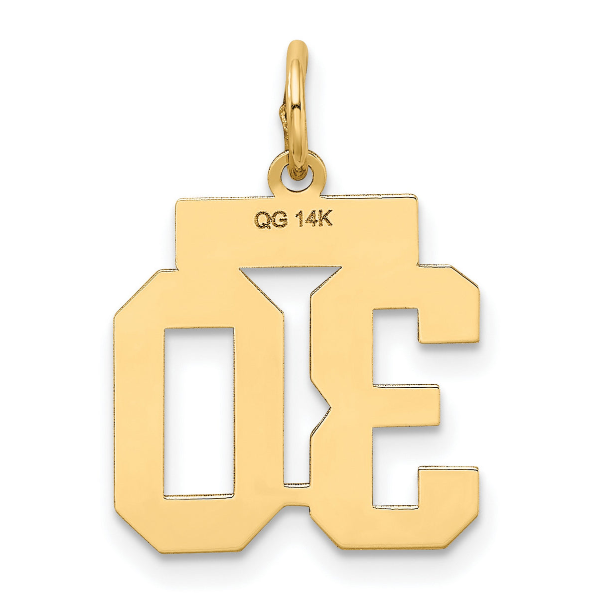 14k Yellow Gold Number 30 Pendant, Bold Block Numeral Charm with Satin Finish, Unisex Jewelry