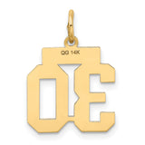 14k Yellow Gold Number 30 Pendant, Bold Block Numeral Charm with Satin Finish, Unisex Jewelry