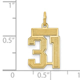 Small Satin Number 31 Charm Pendant in Real 14k Yellow Gold