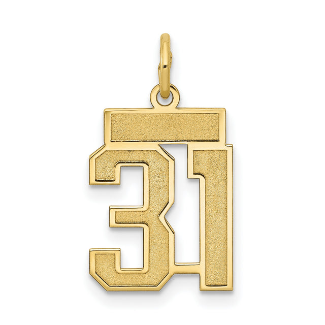 Small Satin Number 31 Charm Pendant in Real 14k Yellow Gold