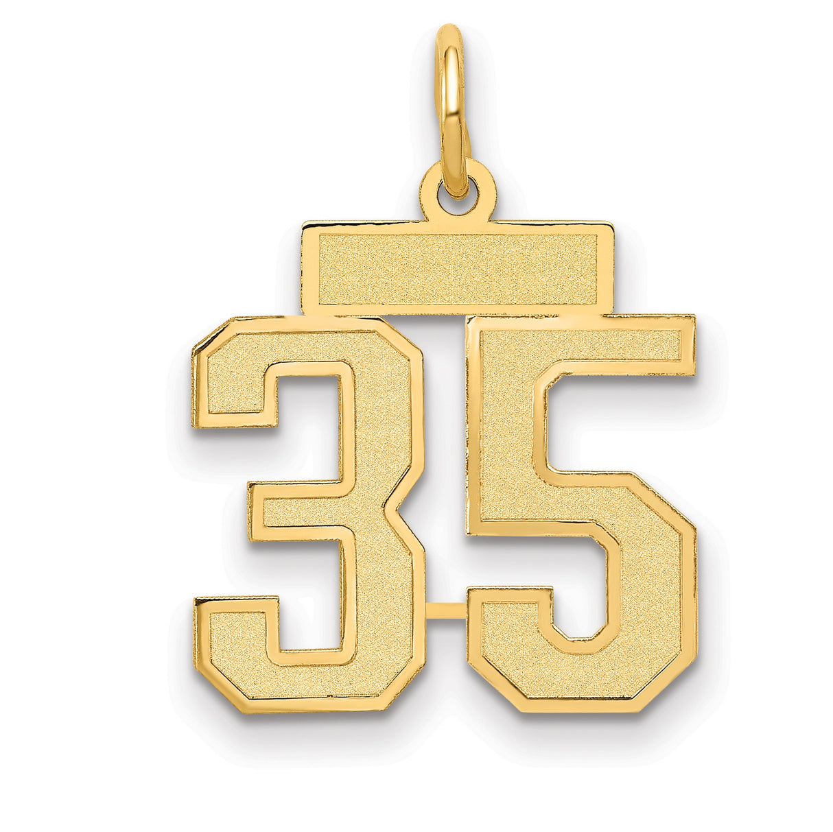 Small Satin Number 35 Charm Pendant in Real 14k Yellow Gold