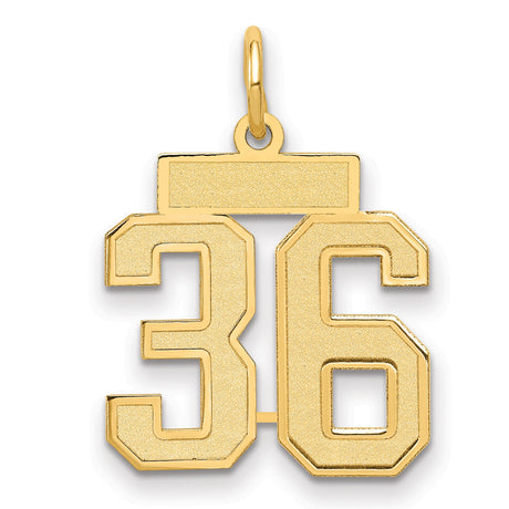 14k Yellow Gold Number 36 Pendant, Bold Block Font Sports Charm for Men or Unisex Wear