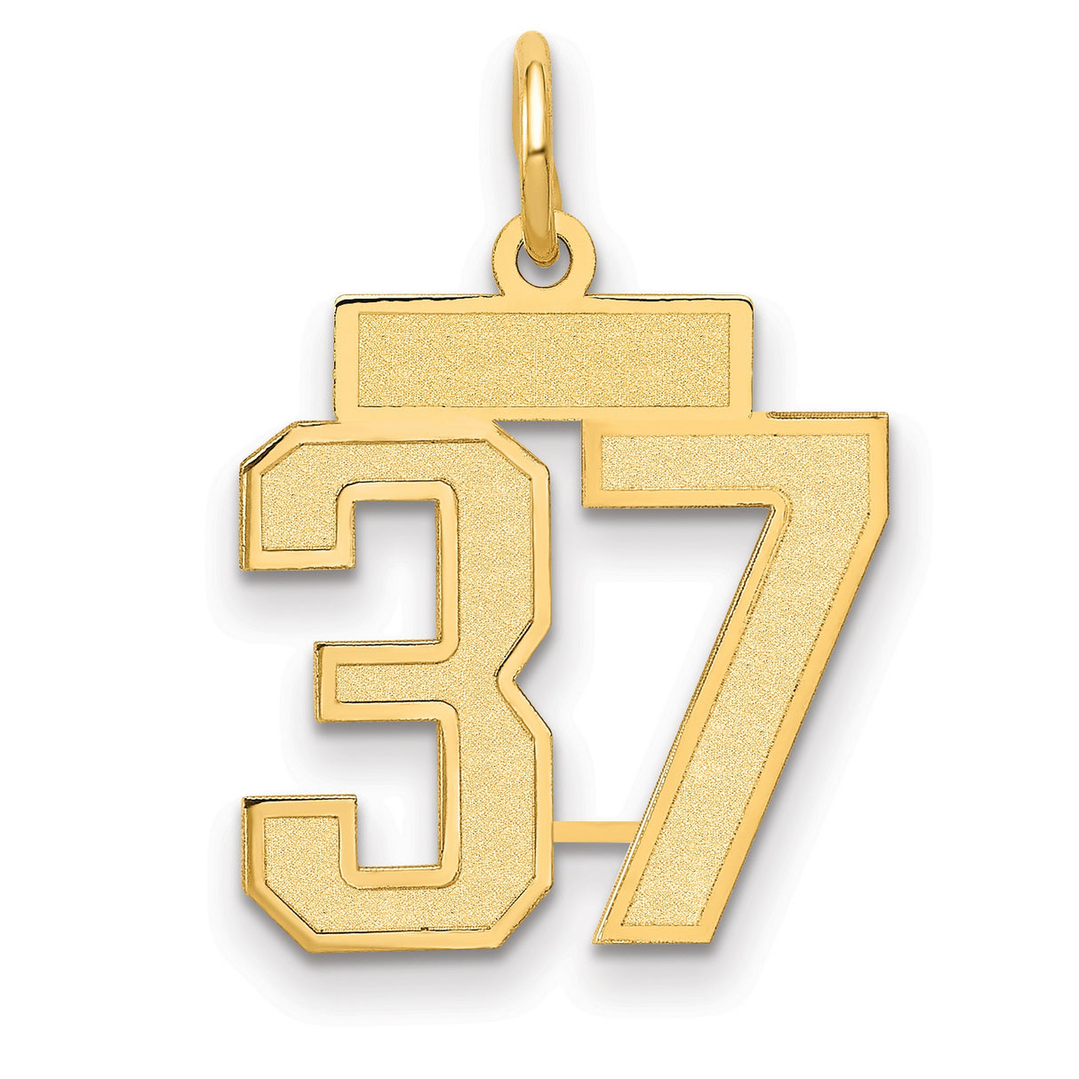 Small Satin Number 37 Charm Pendant in Real 14k Yellow Gold