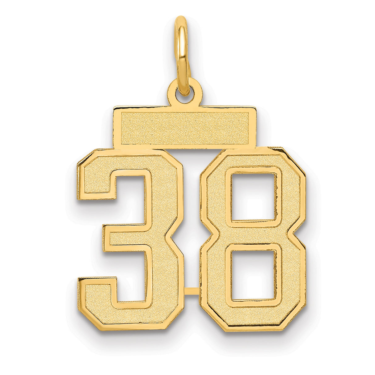 Small Satin Number 38 Charm Pendant in Real 14k Yellow Gold