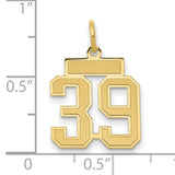 Small Satin Number 39 Charm Pendant in Real 14k Yellow Gold
