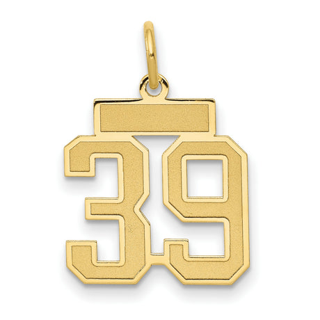 Small Satin Number 39 Charm Pendant in Real 14k Yellow Gold