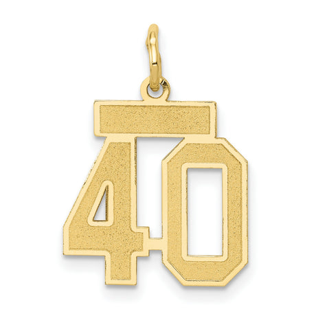 14k Yellow Gold Pendant Charm, Number 40 Polished and Textured Finish, Birthday or Anniversary