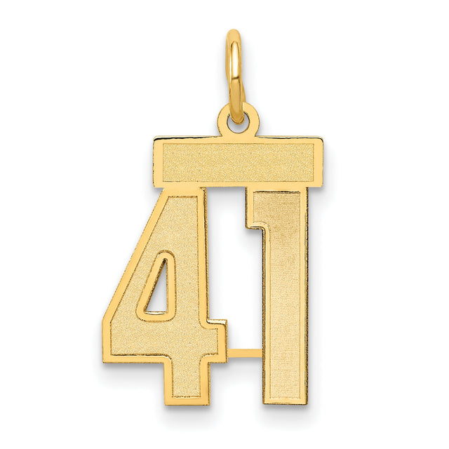 Small Satin Number 41 Charm Pendant in Real 14k Yellow Gold