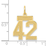Small Satin Number 42 Charm Pendant in Real 14k Yellow Gold