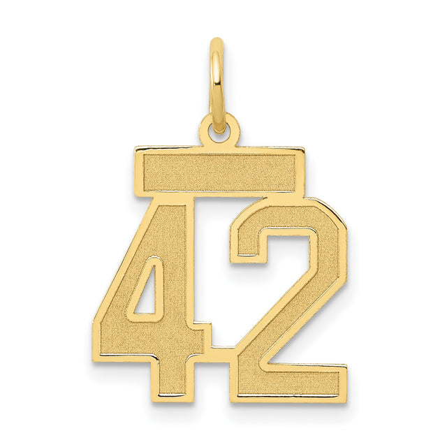 Small Satin Number 42 Charm Pendant in Real 14k Yellow Gold