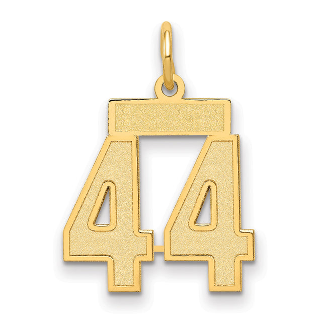 14k Yellow Gold Number 44 Pendant Charm, High Polish with Textured Interior, Sports Jewelry Design