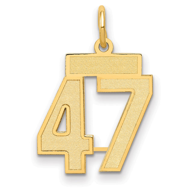 14k Yellow Gold Number 47 Pendant Charm, Bold Textured Sports Design for Men or Unisex Wear