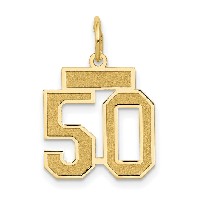 Small Satin Number 50 Charm Pendant in Real 14k Yellow Gold