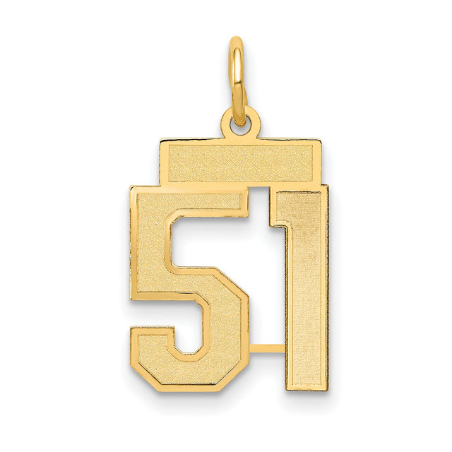14k Yellow Gold Number 51 Pendant Charm, Bold Sports Jersey Style for Men and Women