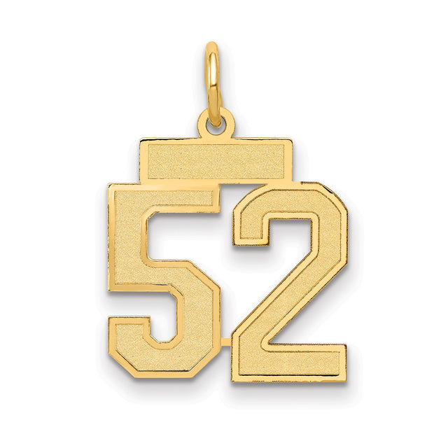 14k Yellow Gold Number 52 Pendant, Bold Athletic Style Sports Charm for Men or Women
