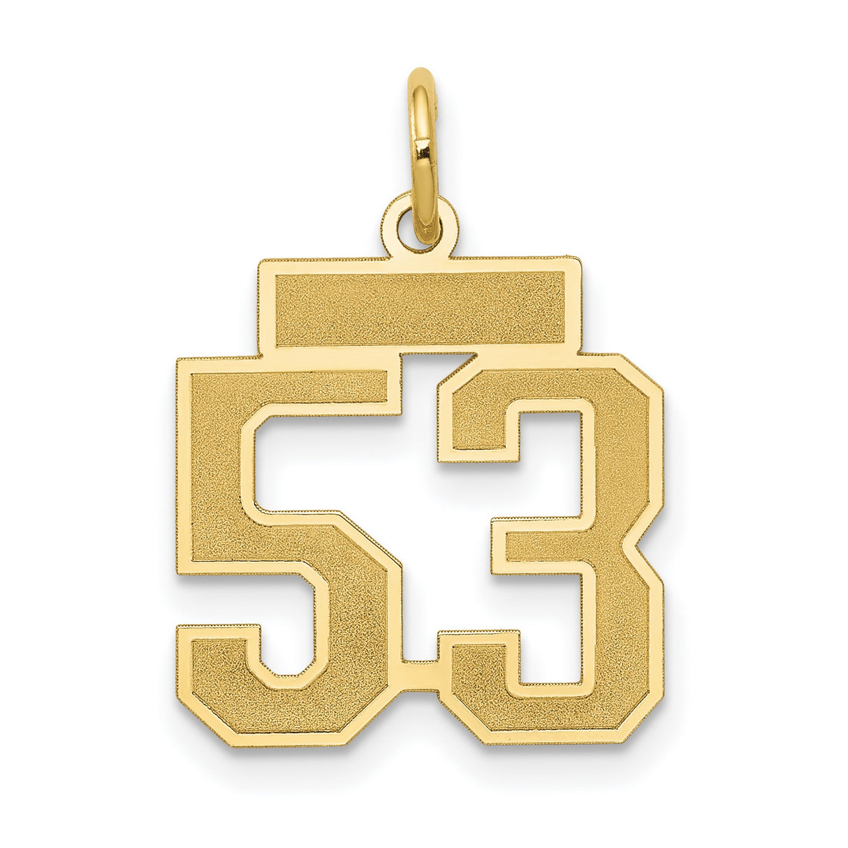 Small Satin Number 53 Charm Pendant in Real 14k Yellow Gold
