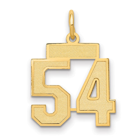 Small Satin Number 54 Charm Pendant in Real 14k Yellow Gold