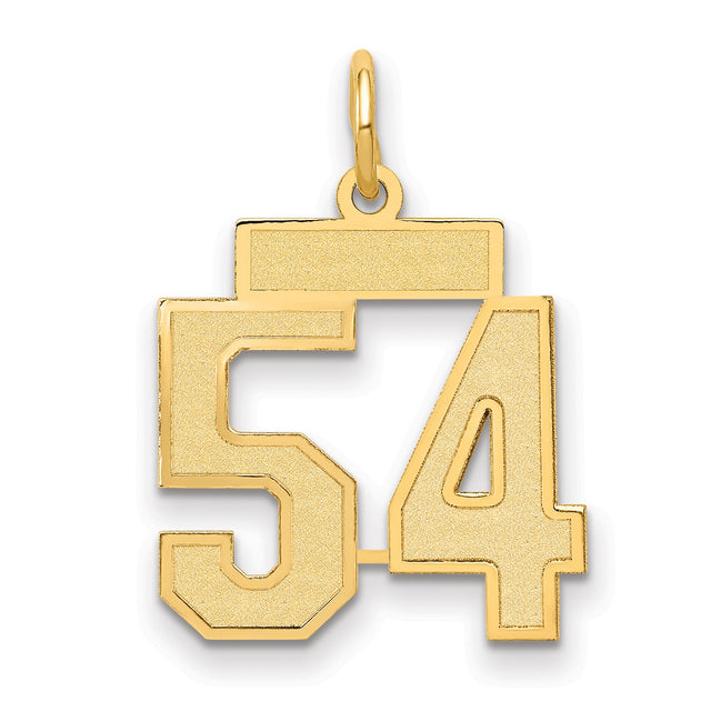 Small Satin Number 54 Charm Pendant in Real 14k Yellow Gold