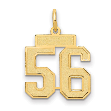 Small Satin Number 56 Charm Pendant in Real 14k Yellow Gold