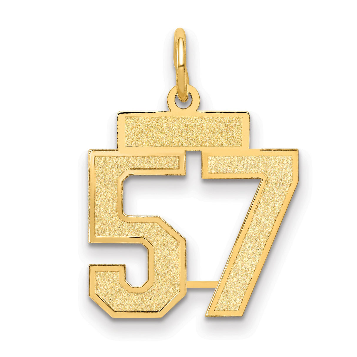 Small Satin Number 57 Charm Pendant in Real 14k Yellow Gold