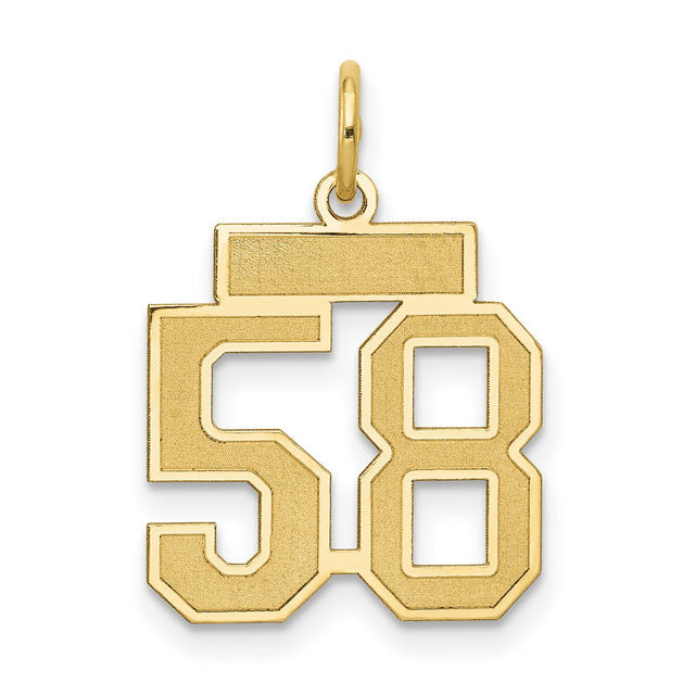 14k Yellow Gold Number 58 Pendant, Bold Block Numerals, Sports Charm for Athletes and Fans