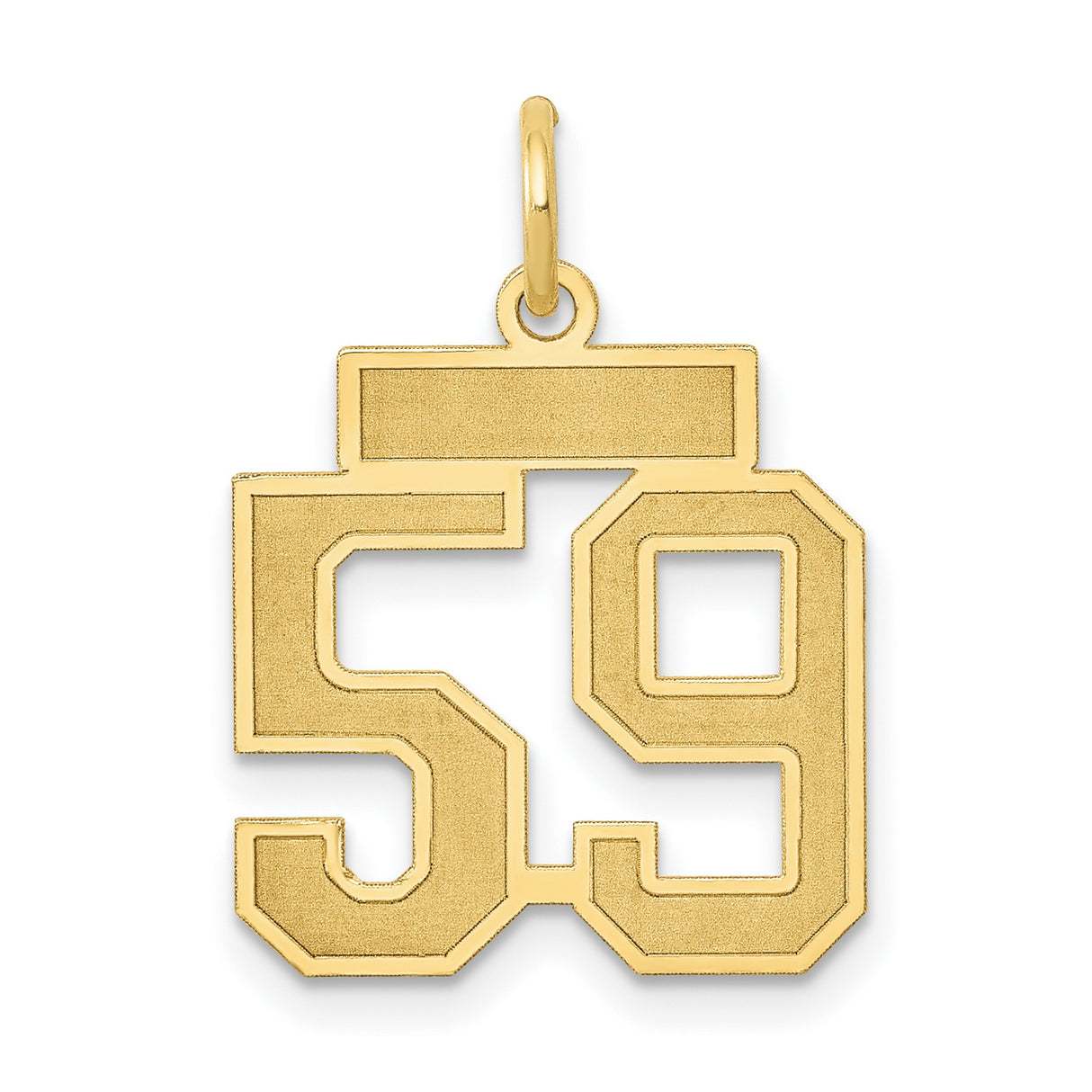 Small Satin Number 59 Charm Pendant in Real 14k Yellow Gold