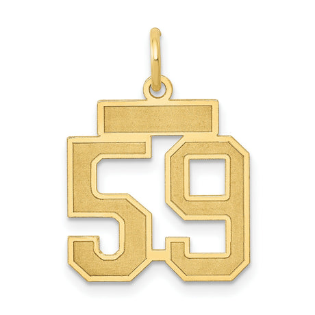 Small Satin Number 59 Charm Pendant in Real 14k Yellow Gold