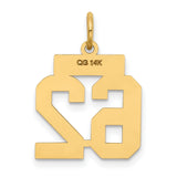 Small Satin Number 62 Charm Pendant in Real 14k Yellow Gold