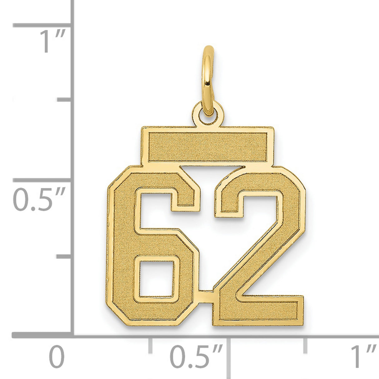 Small Satin Number 62 Charm Pendant in Real 14k Yellow Gold