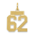 Small Satin Number 62 Charm Pendant in Real 14k Yellow Gold