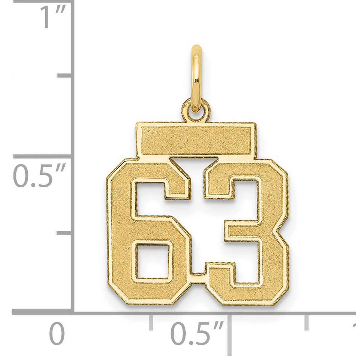 Small Satin Number 63 Charm Pendant in Real 14k Yellow Gold